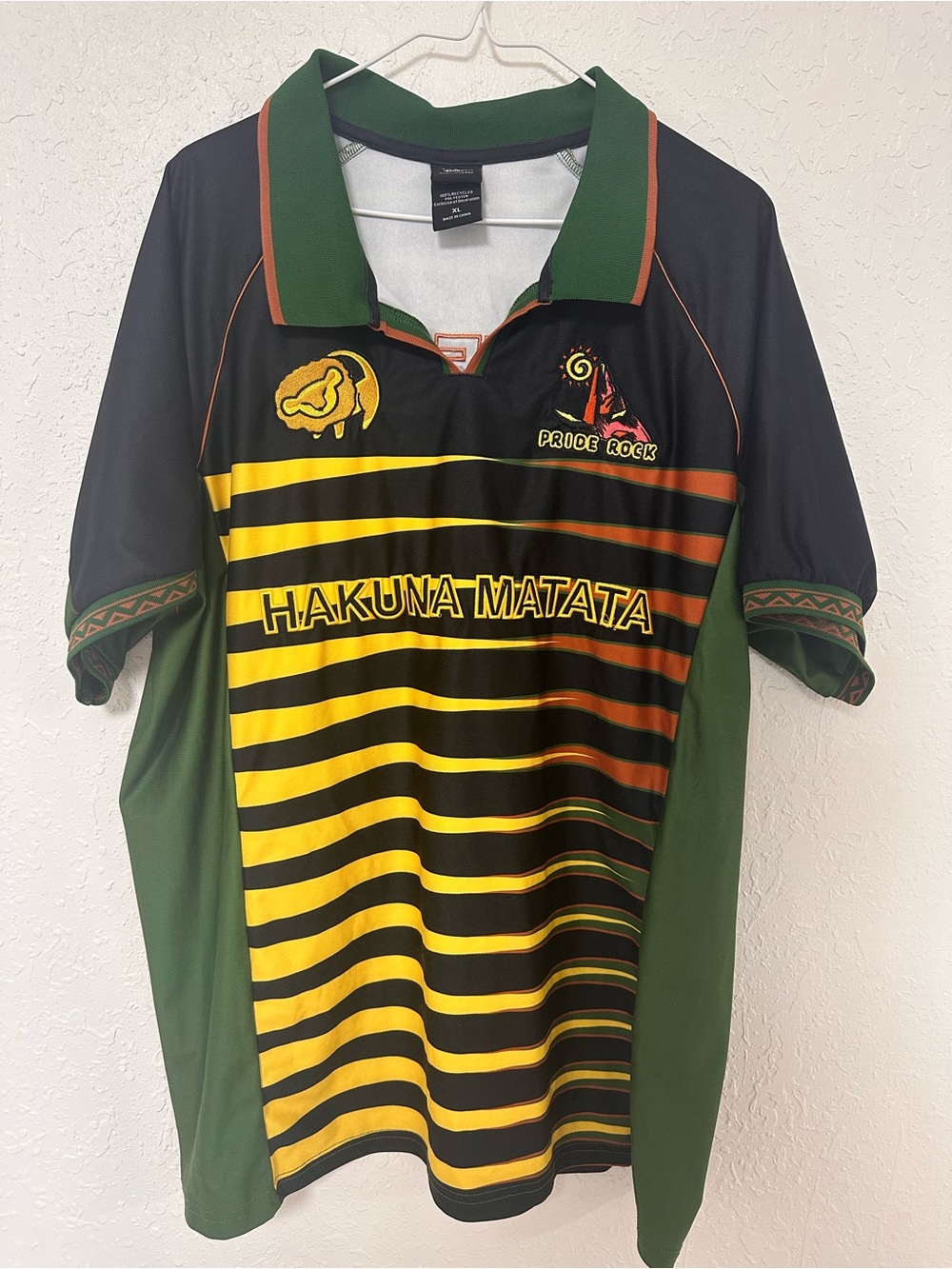 Hakuna Matata Green & Yellow Rugby-Style Polo Shirt Sz XL